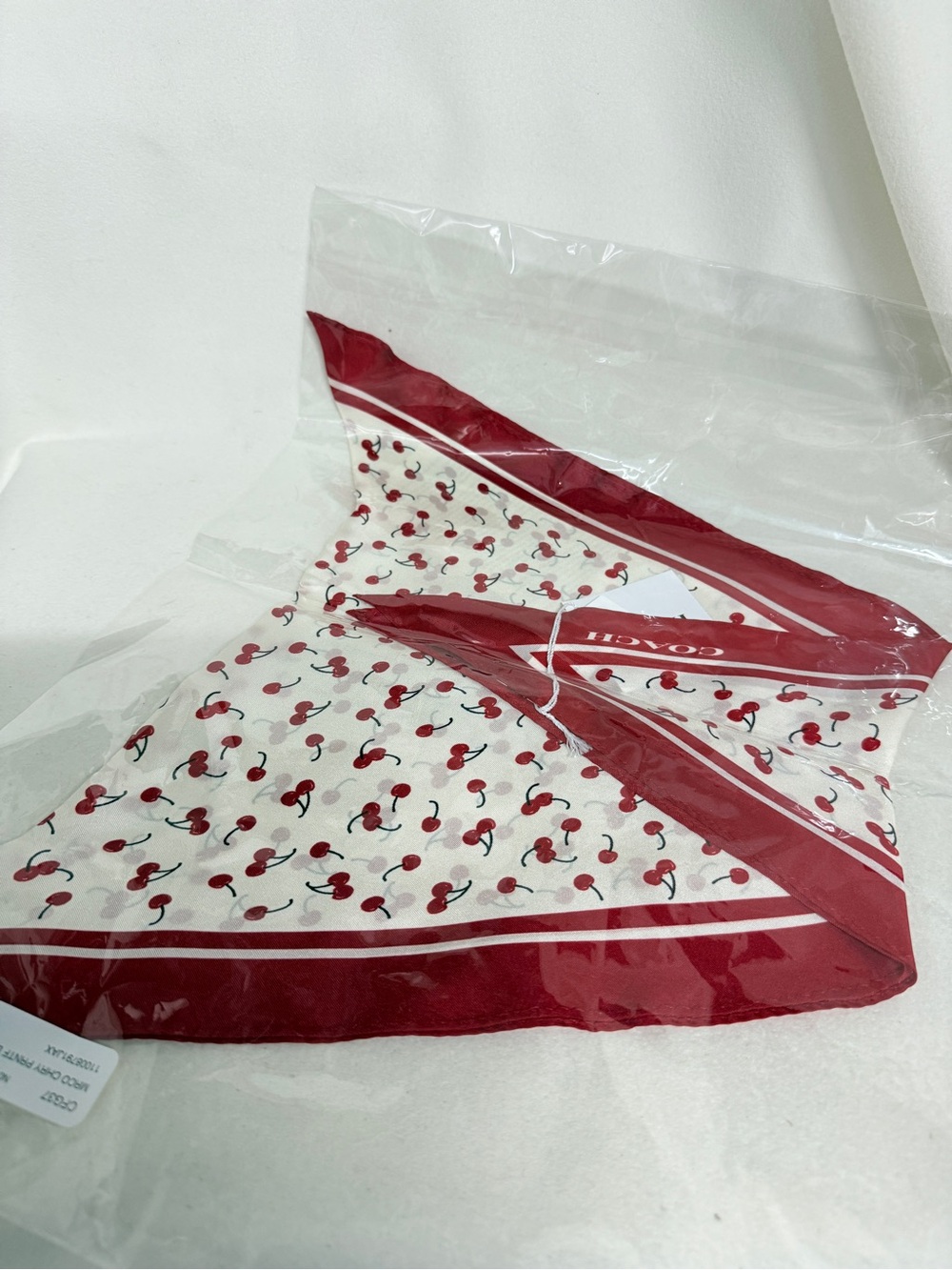 NWT Coach Micro Cherry Print Silk Diamond Scarf CFG37 chalk multi